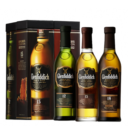 Whisky Glenfiddich 12YO 40%0,7l+15YO i 18YO 0,05l