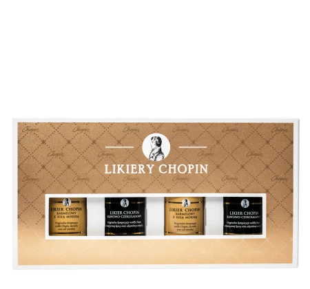 Zestaw Likierów Chopin 18% 4x0.05l. (2xkarmelowy z solą, 2xkawowo-czekoladowy)